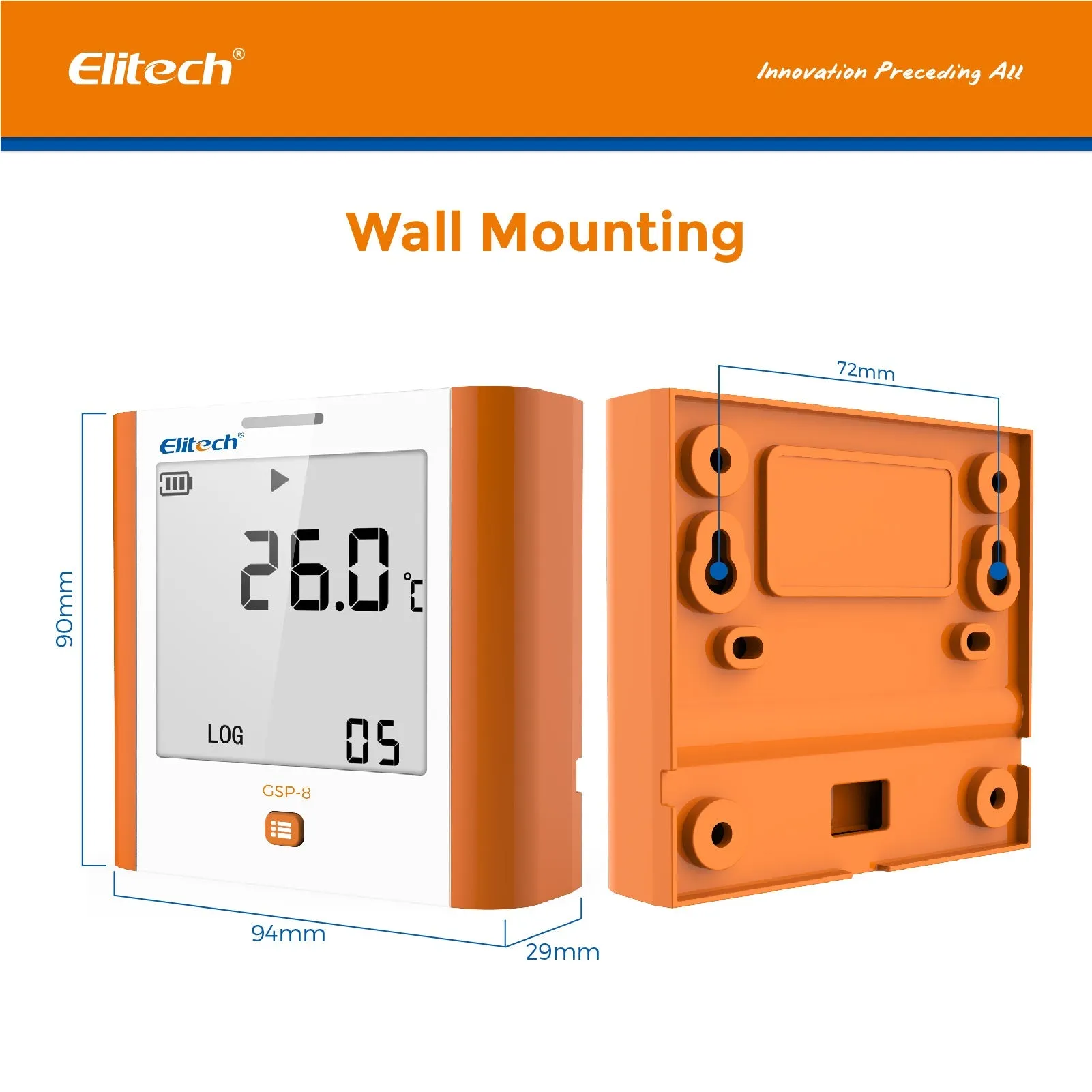 Elitech 100,000 Points Digital Temperature Humidity Data Logger Medical Refrigerator Thermometer Vaccine Fridge Temperature Monitor Max Min Average Value GSP-8