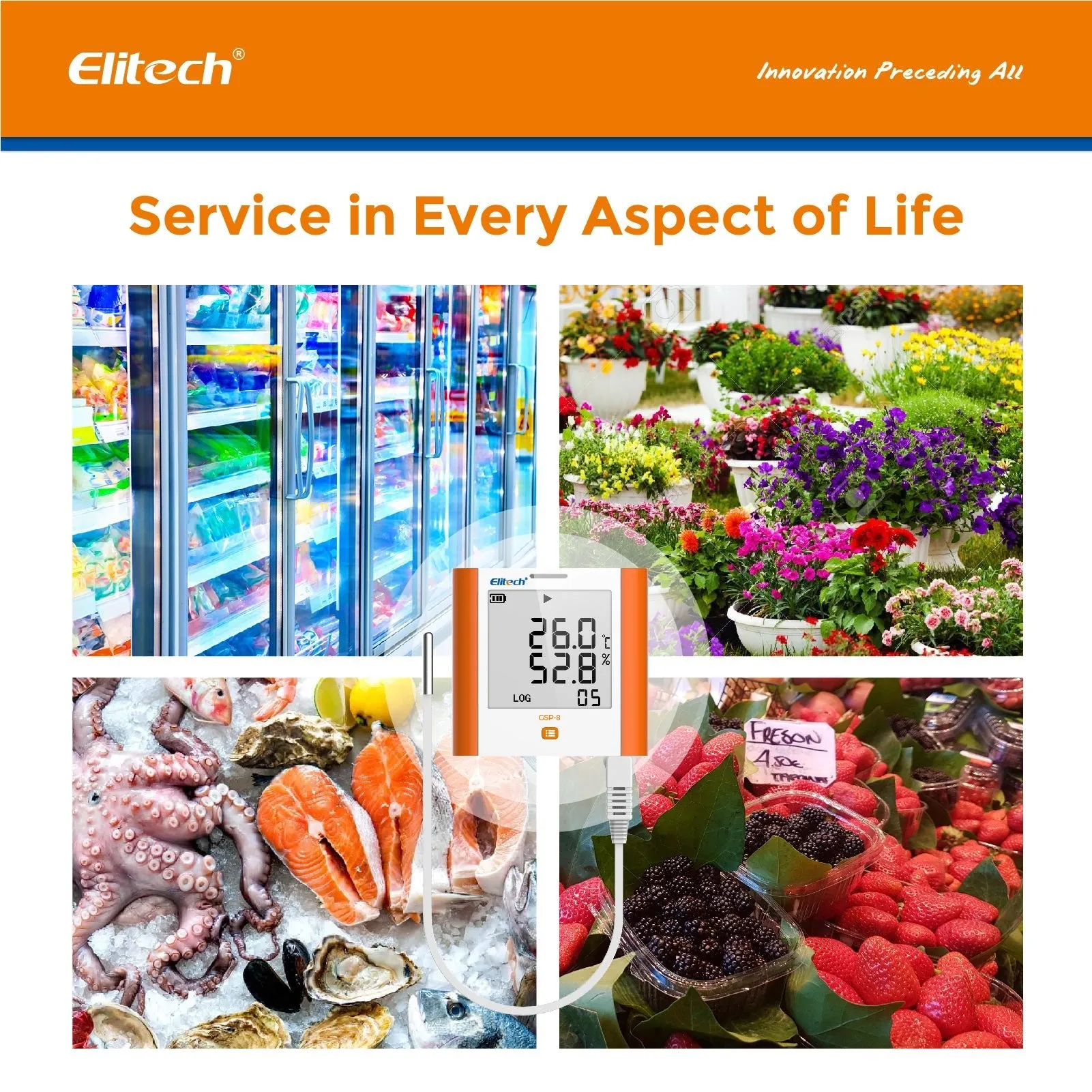 Elitech 100,000 Points Digital Temperature Humidity Data Logger Medical Refrigerator Thermometer Vaccine Fridge Temperature Monitor Max Min Average Value GSP-8