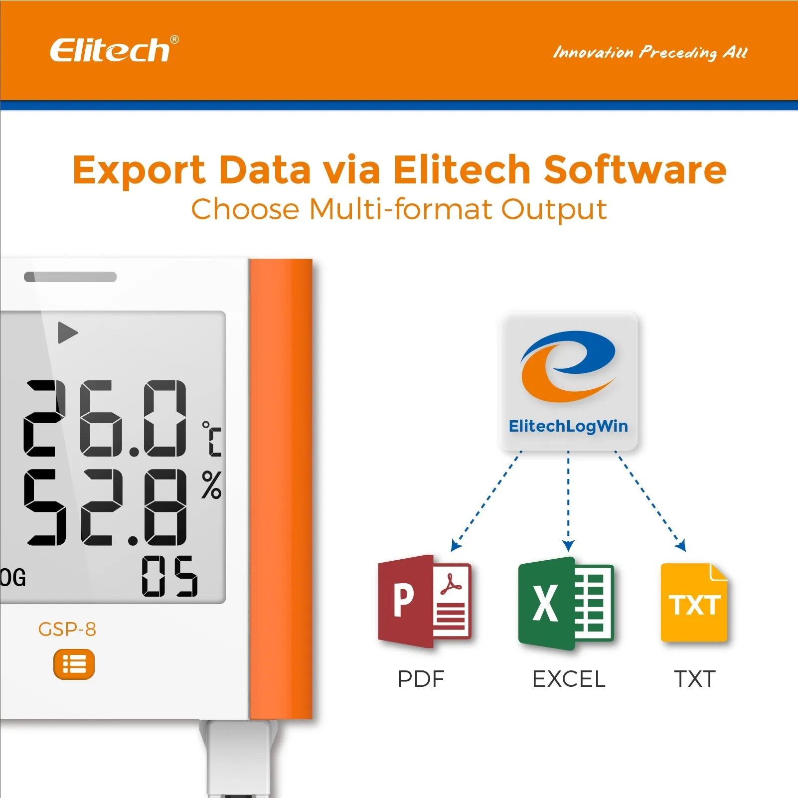 Elitech 100,000 Points Digital Temperature Humidity Data Logger Medical Refrigerator Thermometer Vaccine Fridge Temperature Monitor Max Min Average Value GSP-8