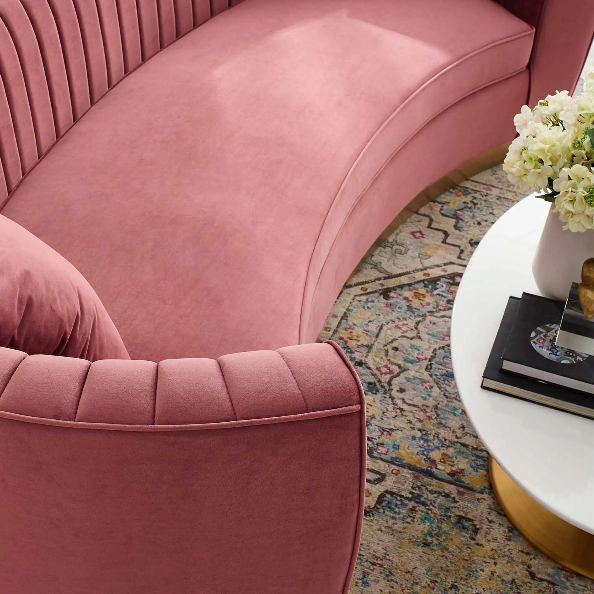 Endicott Curved Performance Velvet Sofa Dusty Rose