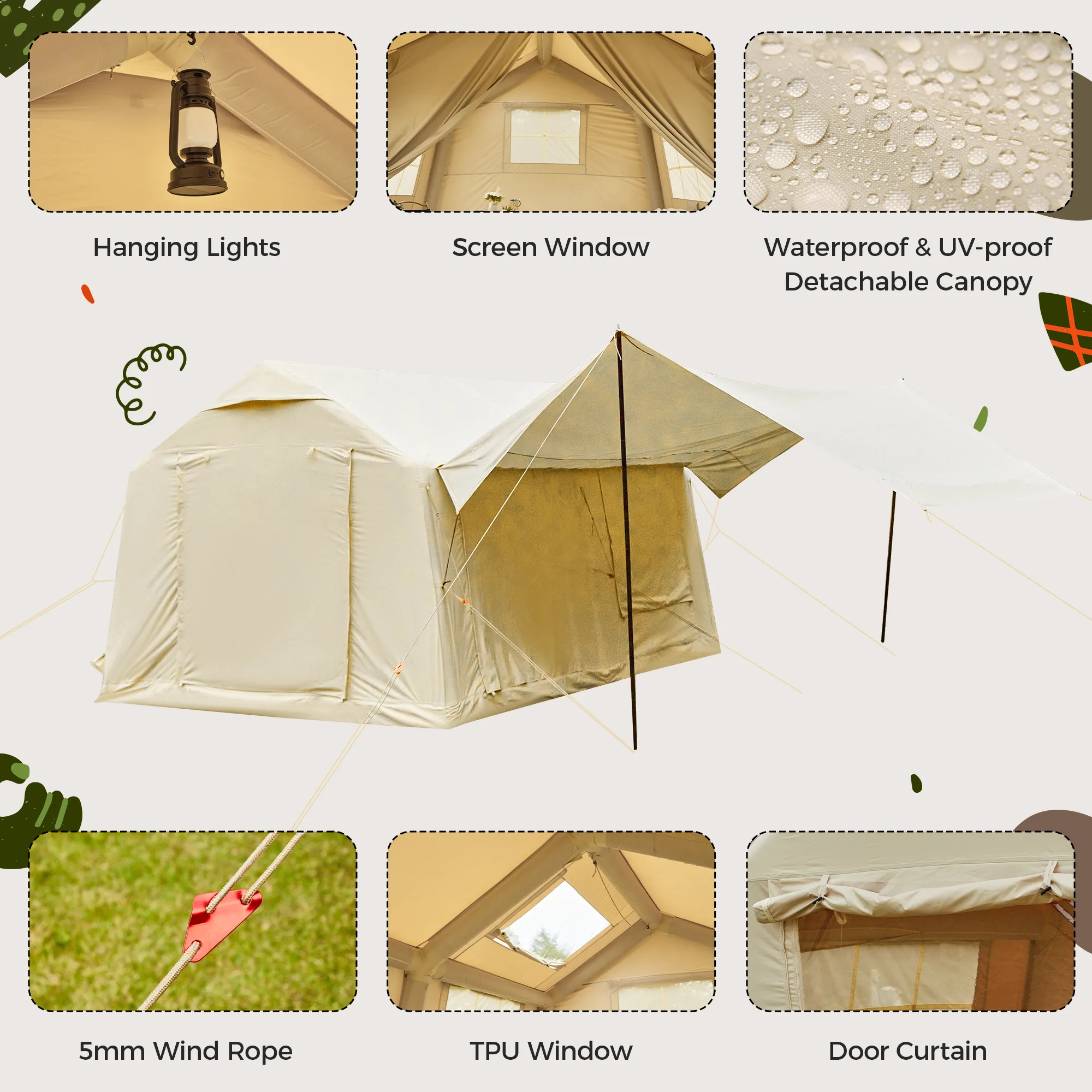 EROMMY 8-12 Person Four Season Large Inflatable Camping Tent – 12FT