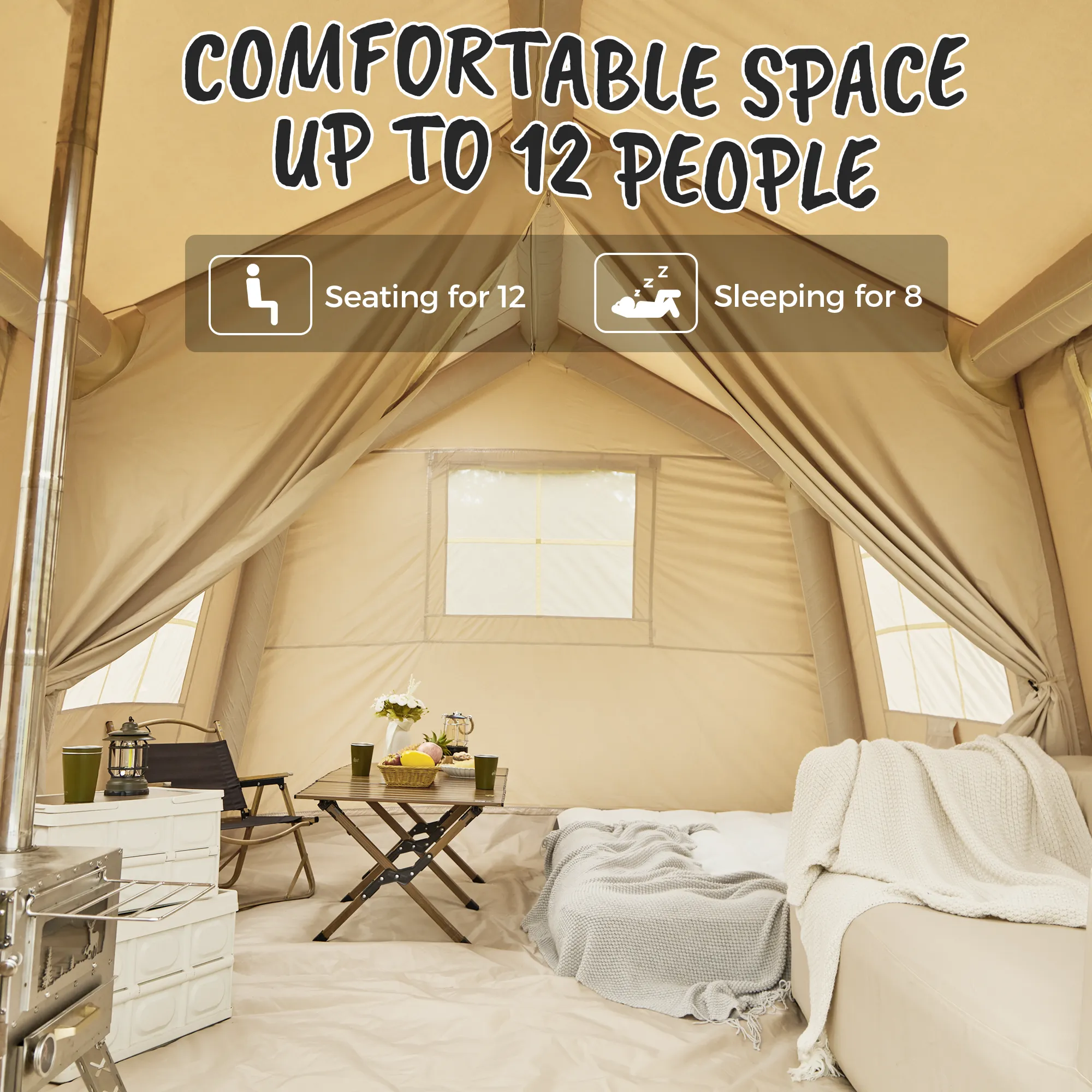 EROMMY 8-12 Person Four Season Large Inflatable Camping Tent – 12FT