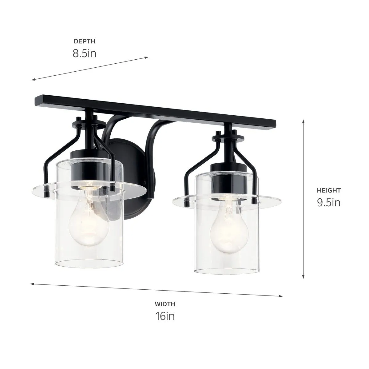 Everett 16 in. 2 Lights Vanity Light Black finish