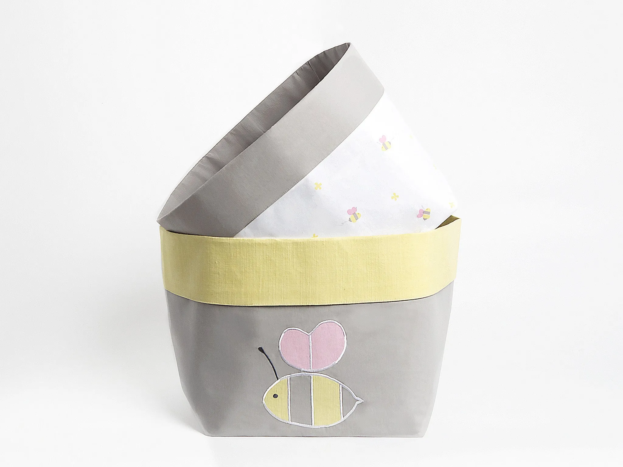 Fabric Storage Basket <br> Pink Bee, Set of 2<br><span style="font-size: 10px;">Can be Personalised</span>