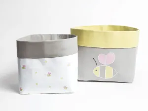 Fabric Storage Basket <br> Pink Bee, Set of 2<br><span style="font-size: 10px;">Can be Personalised</span>
