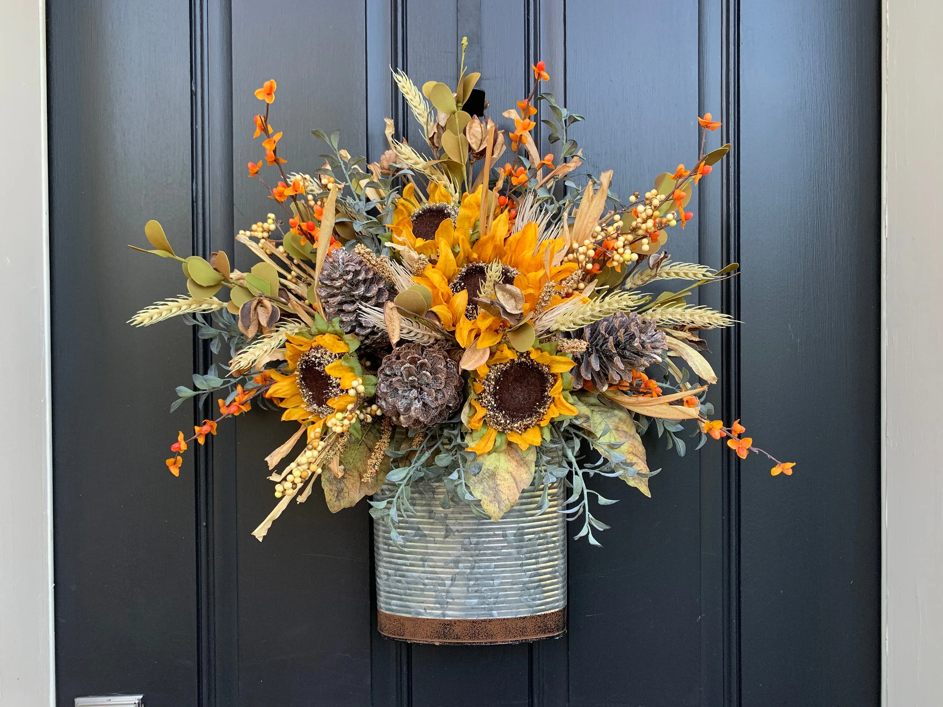 Farmhouse Sunflower Bucket Wreath