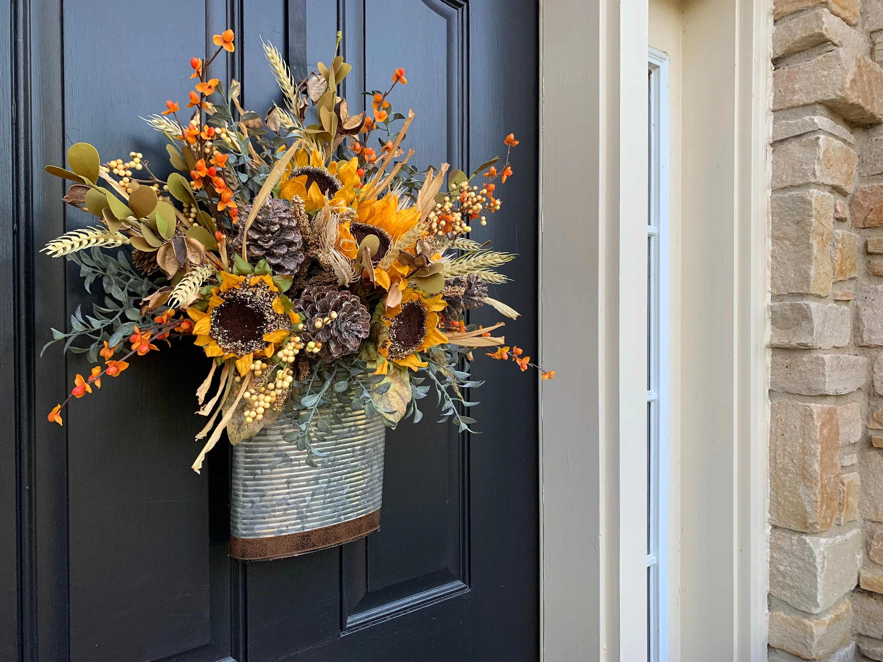 Farmhouse Sunflower Bucket Wreath