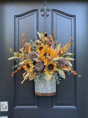 Farmhouse Sunflower Bucket Wreath