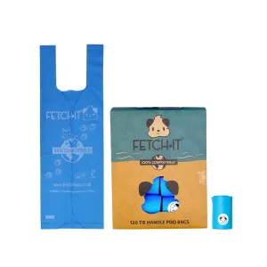 Fetchit Compostable Dog Poop Bags With Handles On A Roll Ocean Edition Available In Quantities Of 120, 240 & 360 SAVE The More You Buy - Perfect For Medium Size Poops