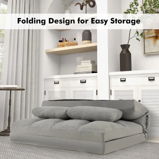Floor Sofa Bed with 6 Positions Adjustable Backrest  Skin-friendly Velvet Cover-Light Gray