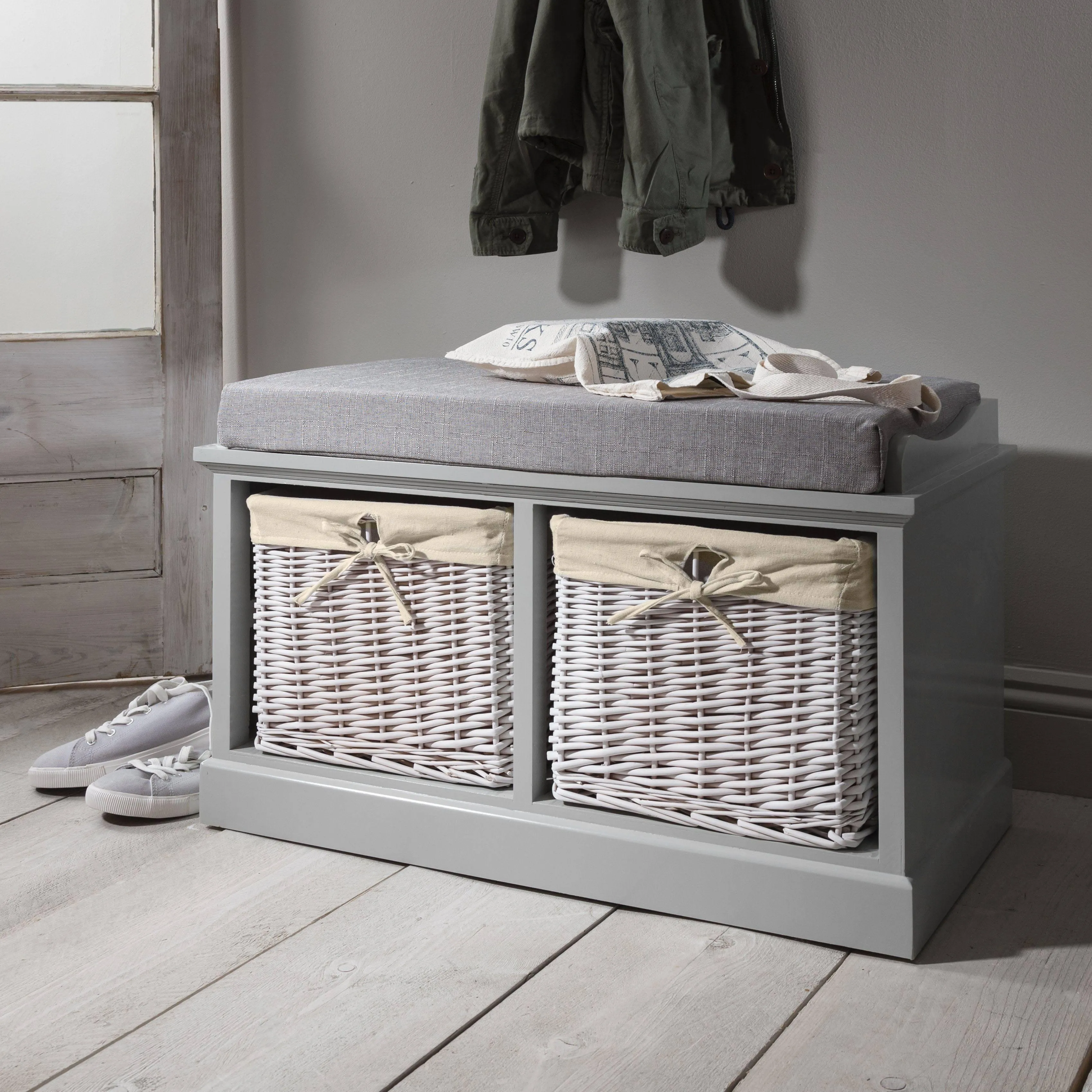 Fyfield Grey Hallway Storage Bench