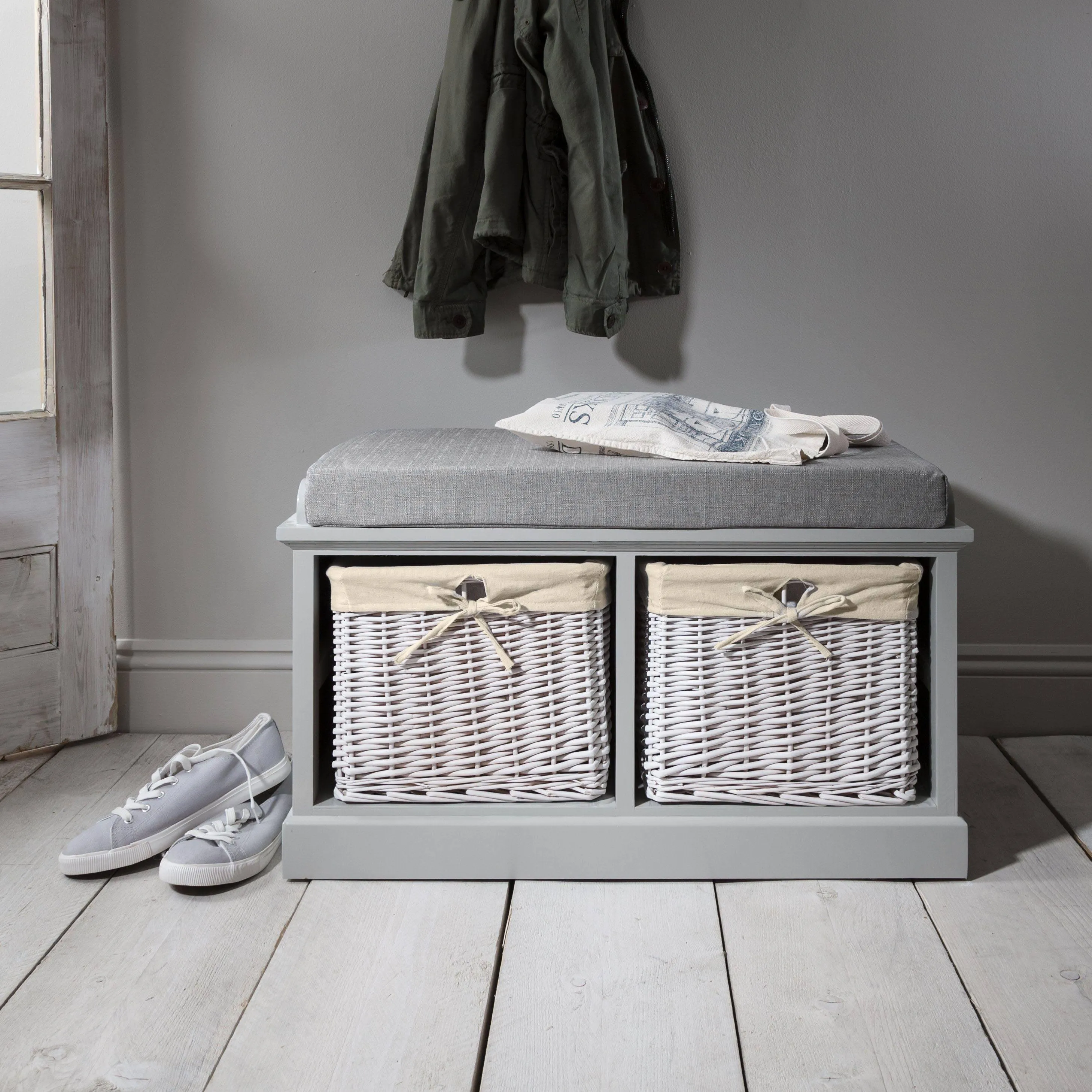 Fyfield Grey Hallway Storage Bench