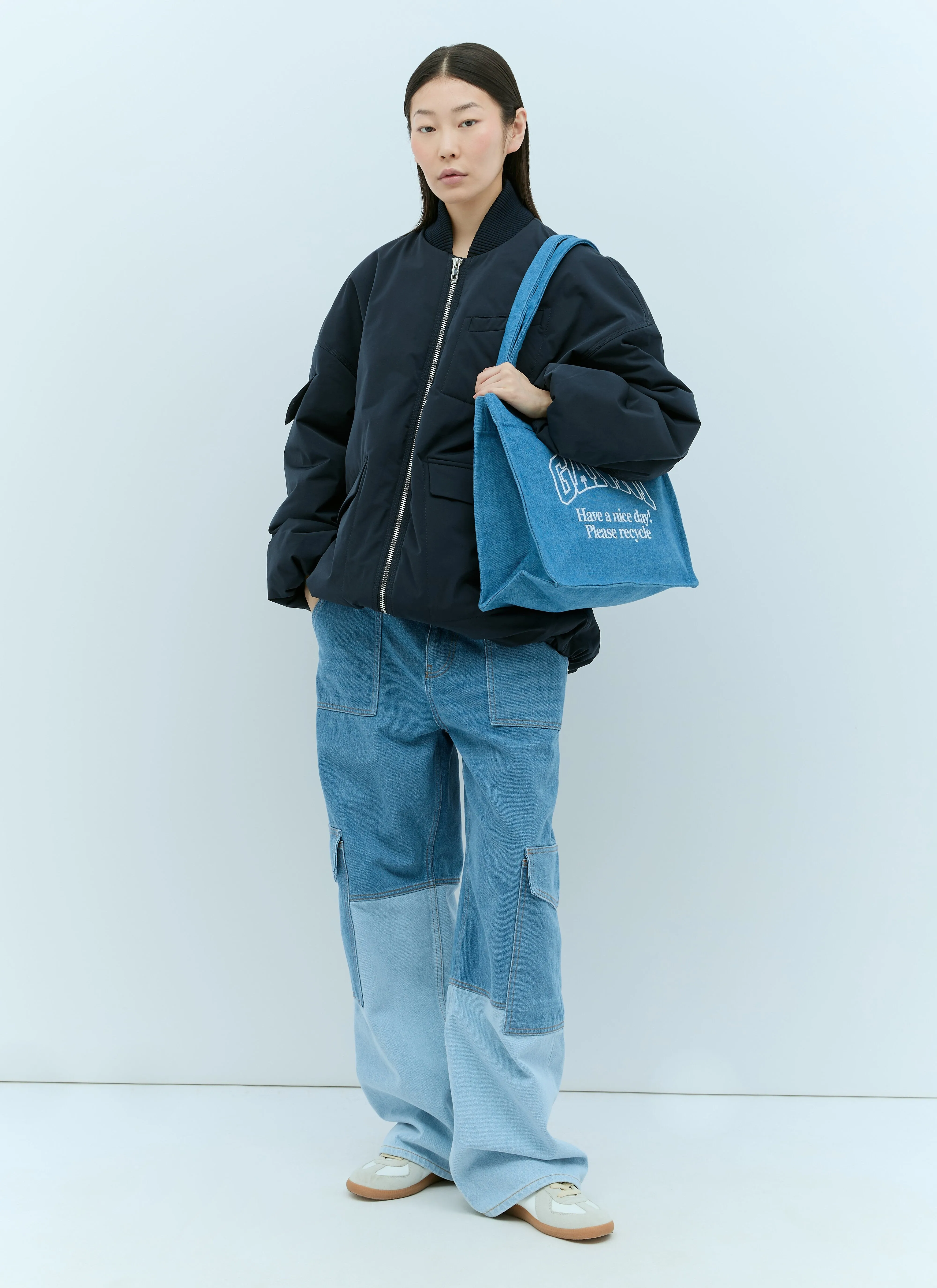 Ganni Women Large Easy Denim Tote Bag