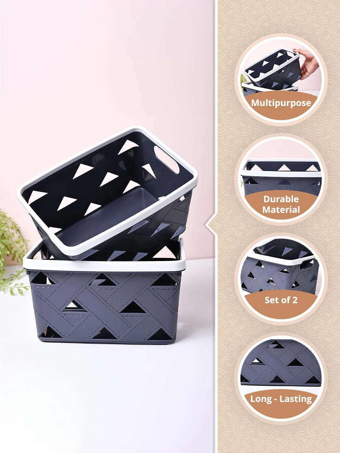 Grey Rectangle Baskets (Set of 2)