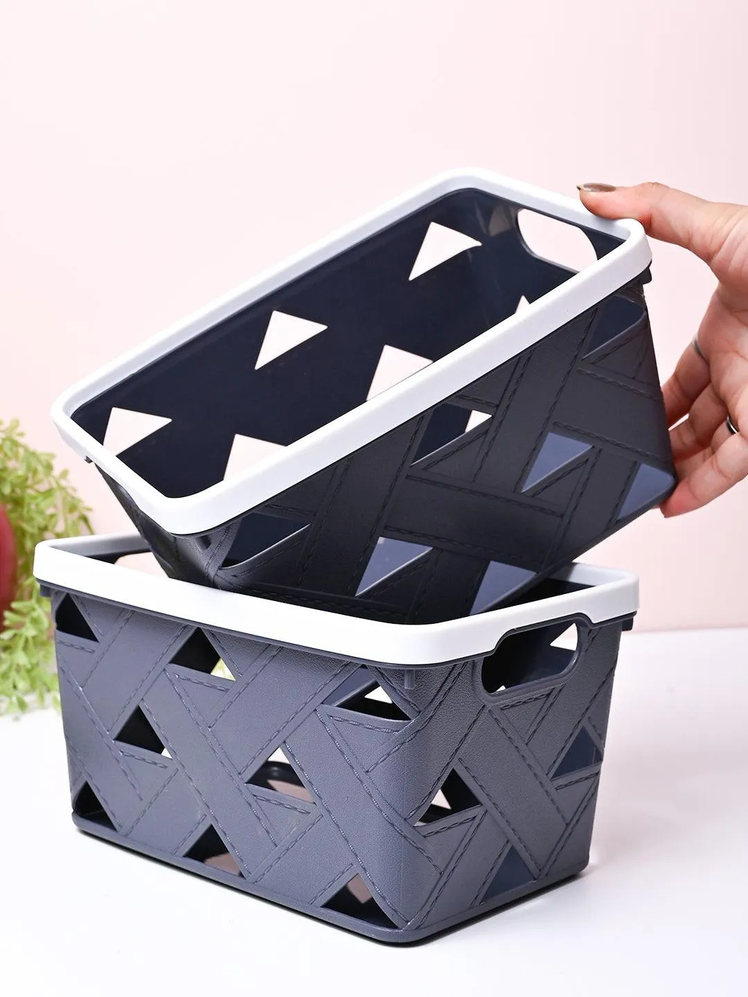 Grey Rectangle Baskets (Set of 2)