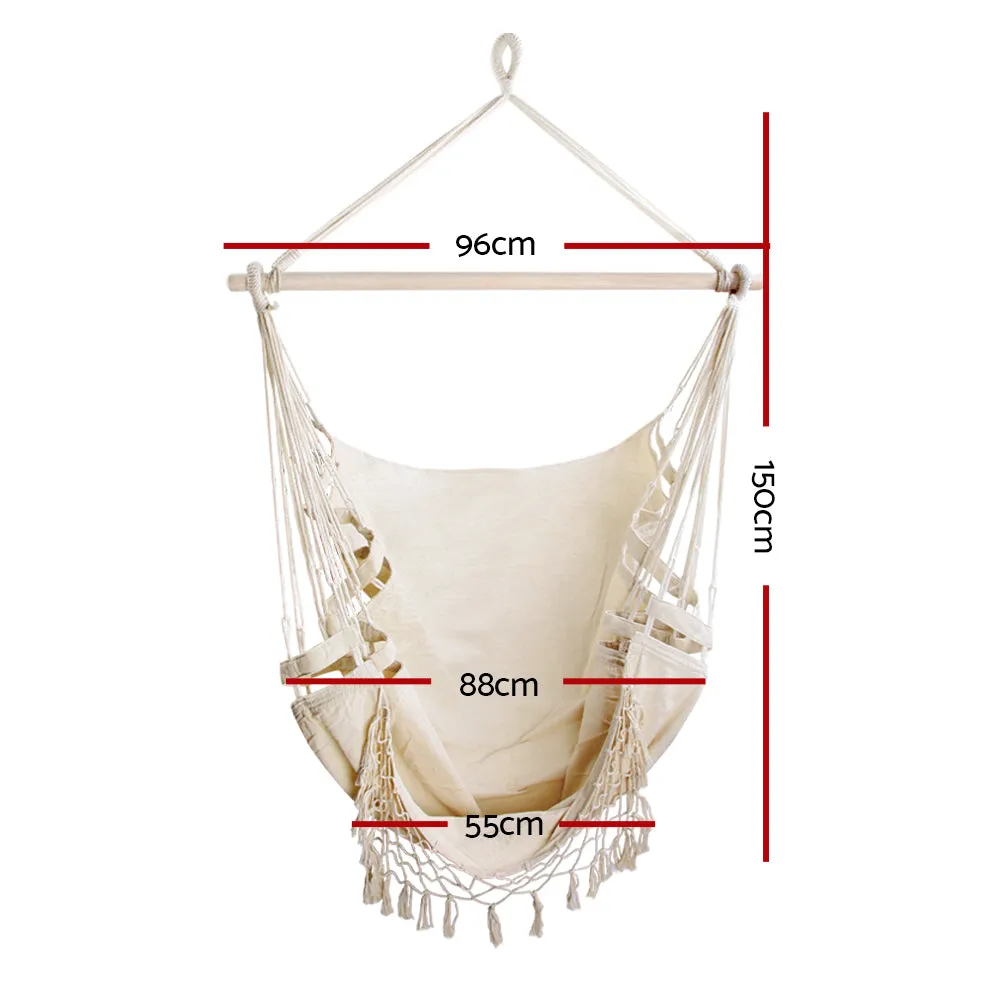 Hanging Hammock Chair Outdoor Swing Hammocks Tassel - Cream