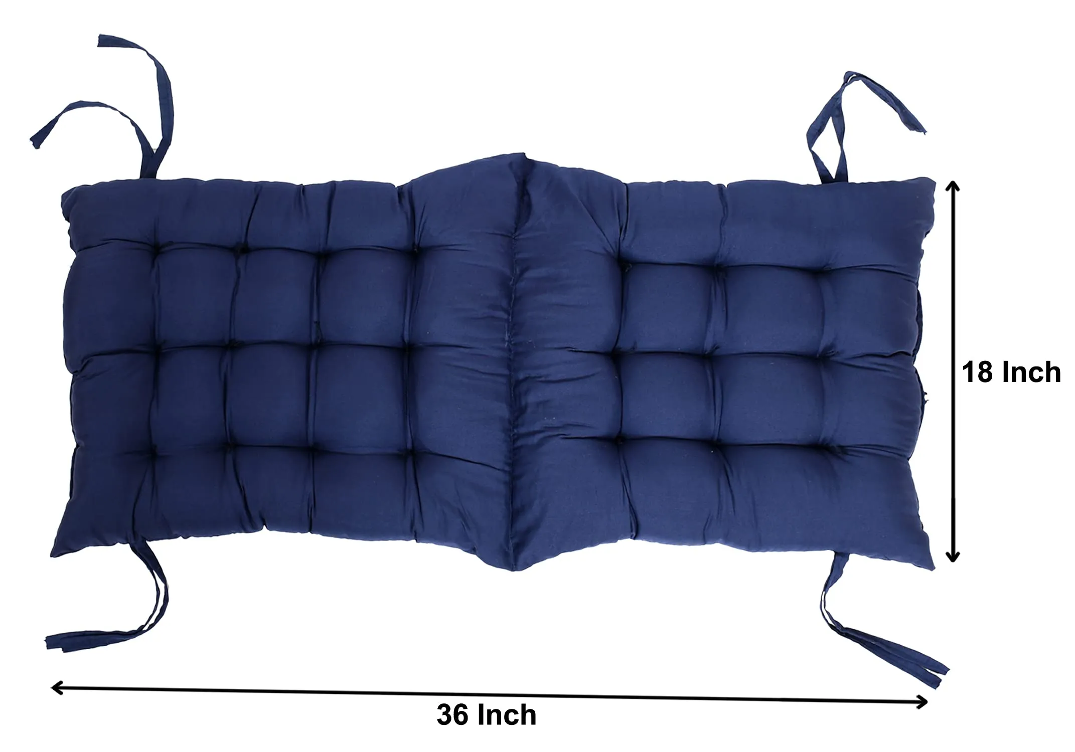 Heart Home Microfiber 18 * 36 Inch Back and Seat Chair Cushion with Ties & Square Cushion for Rocking Chair, Desk Chair, Dining Chairs, Lounge Chair- Set of 2 (Navy Blue)