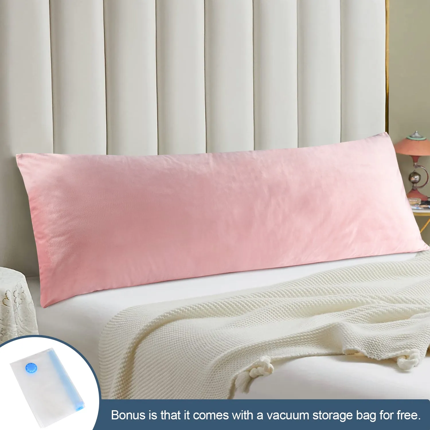 HIG Supportive Full Body Pillow for Sleeping, Decorative Large Body Pillow Insert with Removable Velvet Cover, Cuddly Long Bed Pillow for Adults Pregnant Women Side Sleeper, 20" x 54"