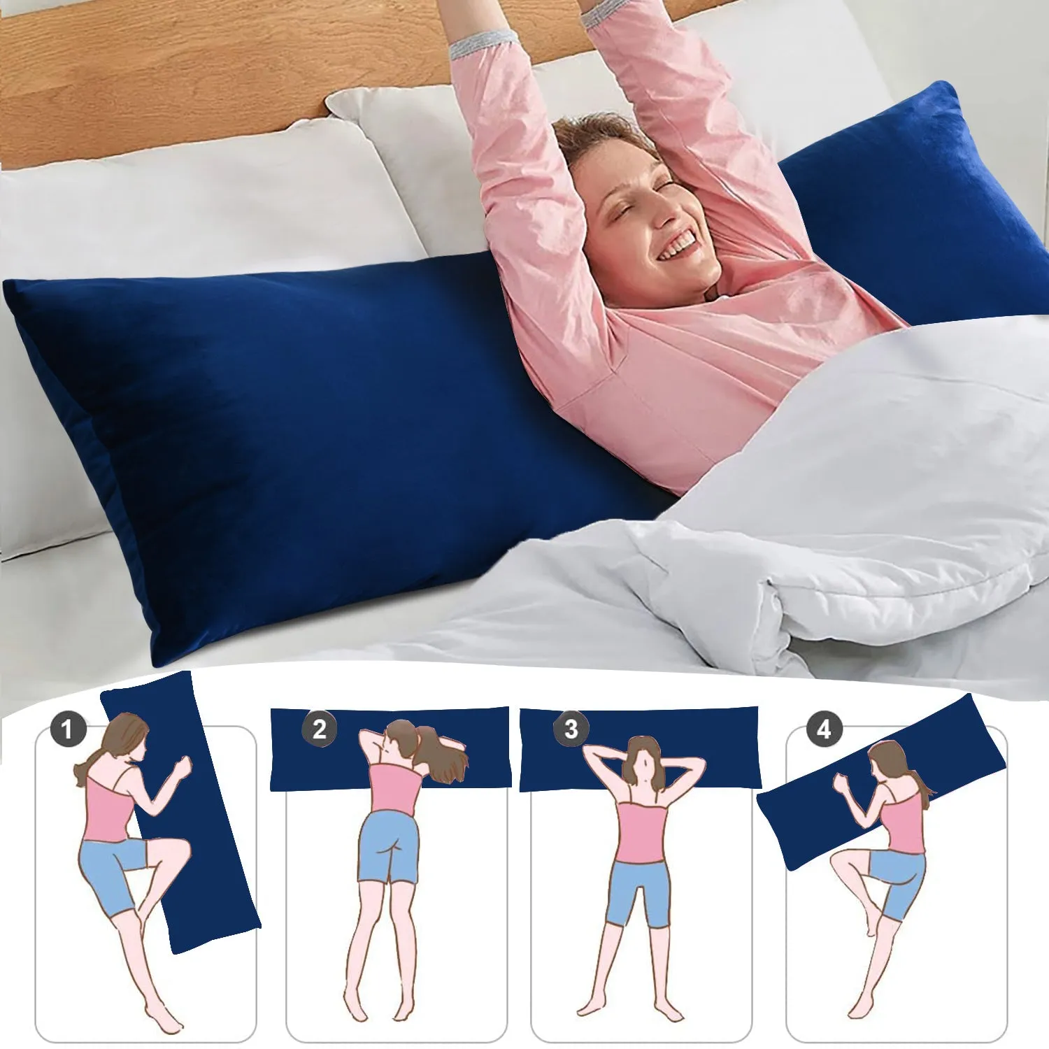 HIG Supportive Full Body Pillow for Sleeping, Decorative Large Body Pillow Insert with Removable Velvet Cover, Cuddly Long Bed Pillow for Adults Pregnant Women Side Sleeper, 20" x 54"