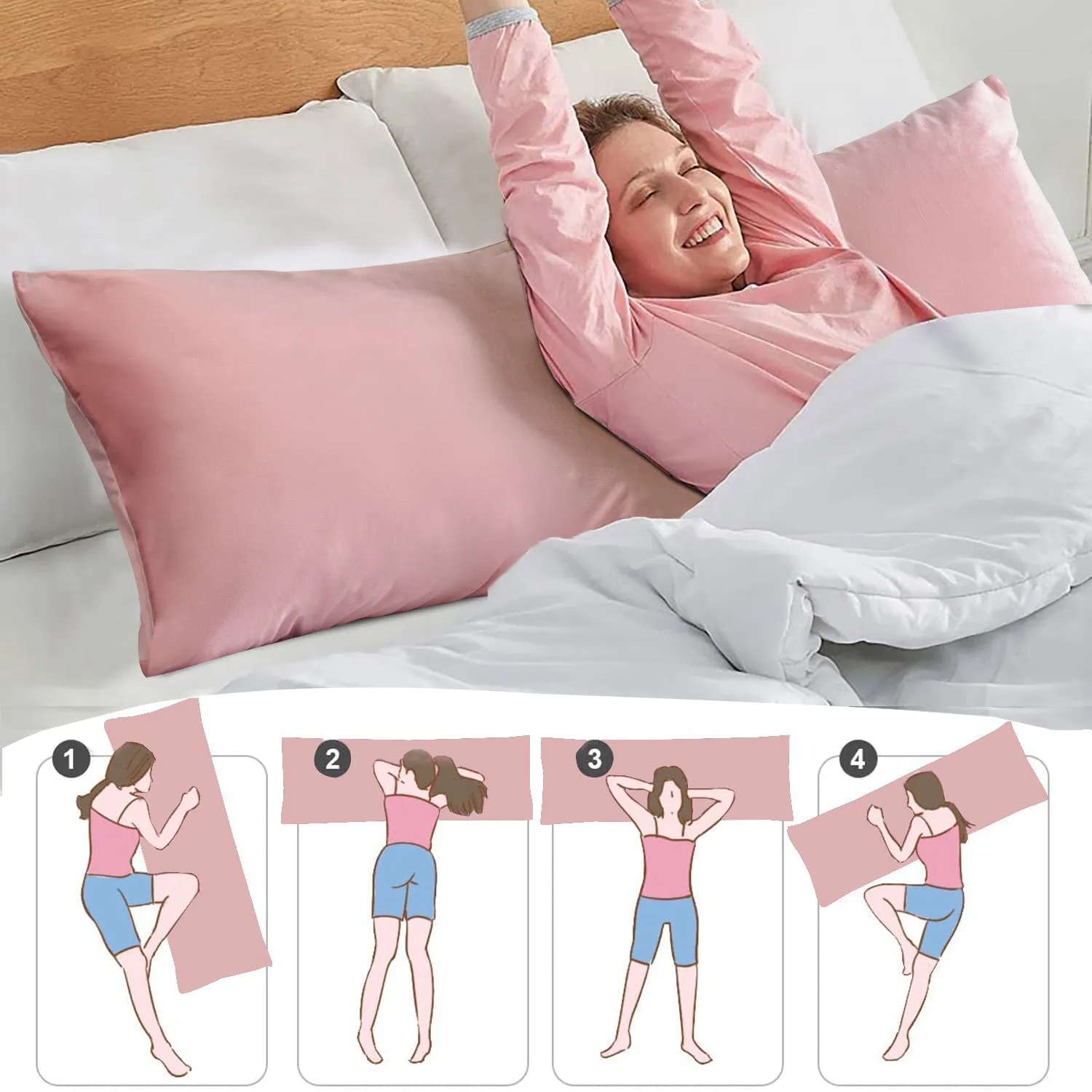 HIG Supportive Full Body Pillow for Sleeping, Decorative Large Body Pillow Insert with Removable Velvet Cover, Cuddly Long Bed Pillow for Adults Pregnant Women Side Sleeper, 20" x 54"