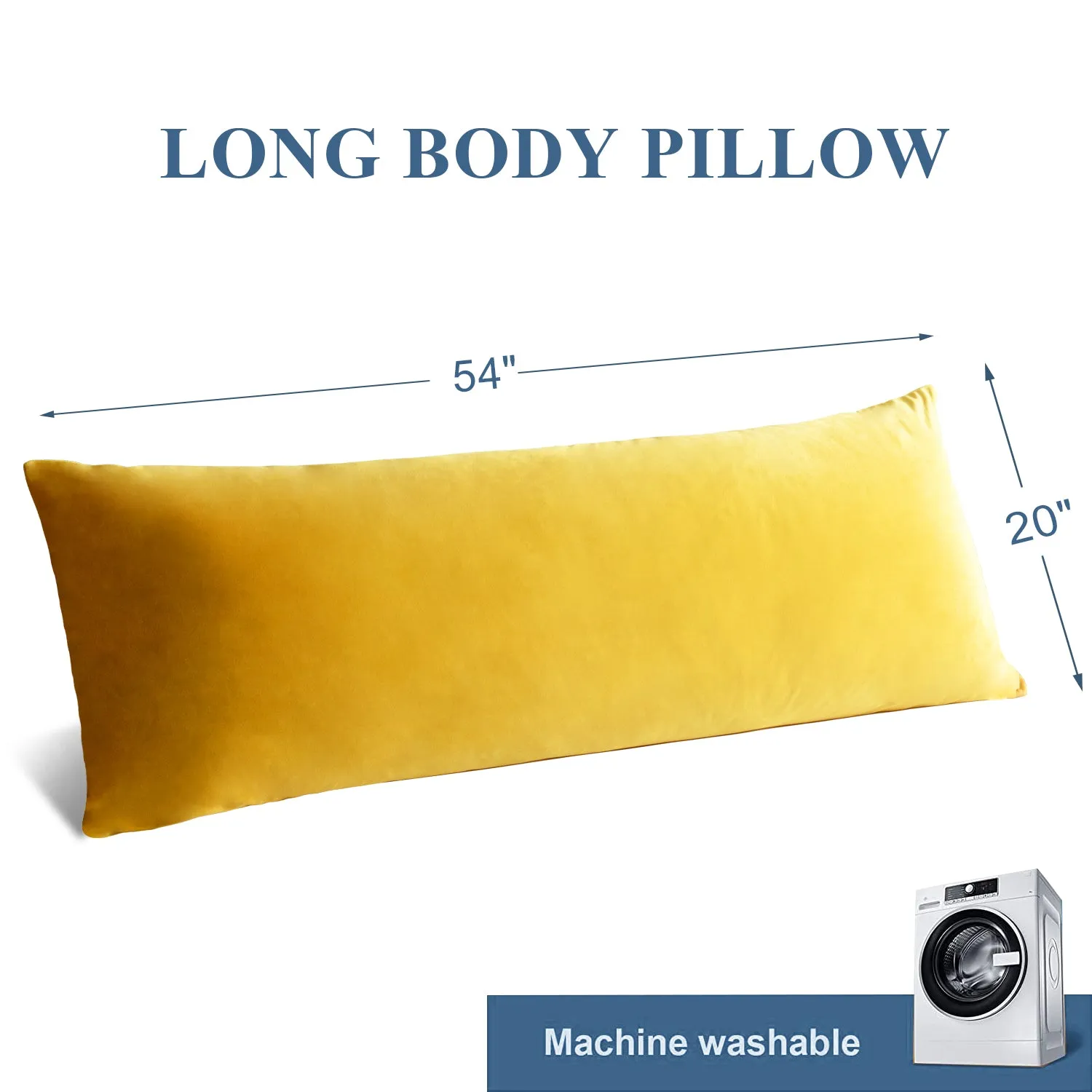 HIG Supportive Full Body Pillow for Sleeping, Decorative Large Body Pillow Insert with Removable Velvet Cover, Cuddly Long Bed Pillow for Adults Pregnant Women Side Sleeper, 20" x 54"