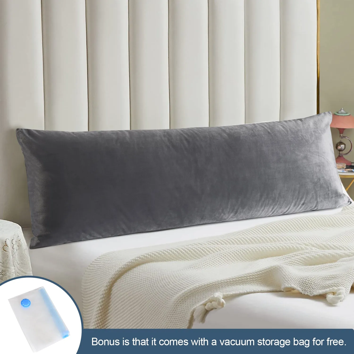 HIG Supportive Full Body Pillow for Sleeping, Decorative Large Body Pillow Insert with Removable Velvet Cover, Cuddly Long Bed Pillow for Adults Pregnant Women Side Sleeper, 20" x 54"