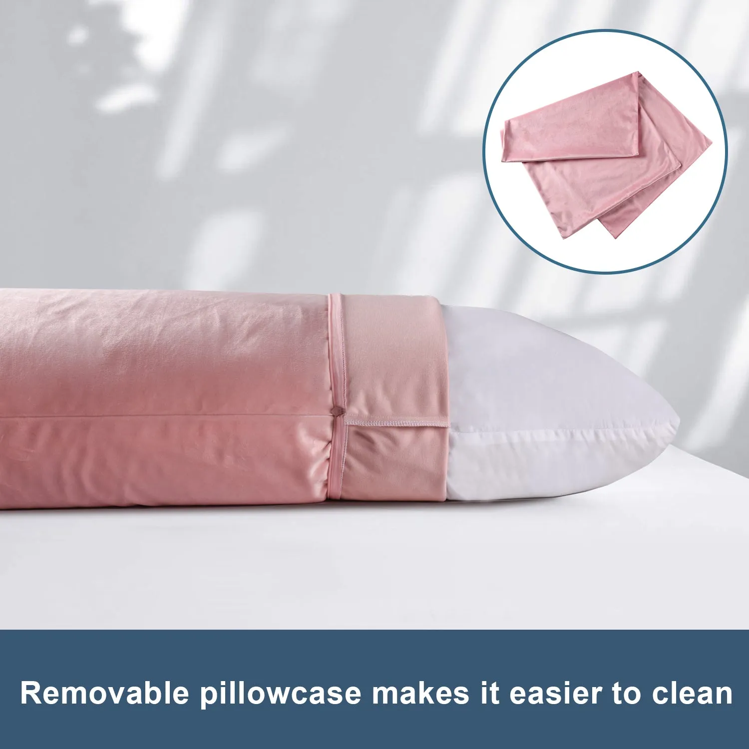 HIG Supportive Full Body Pillow for Sleeping, Decorative Large Body Pillow Insert with Removable Velvet Cover, Cuddly Long Bed Pillow for Adults Pregnant Women Side Sleeper, 20" x 54"
