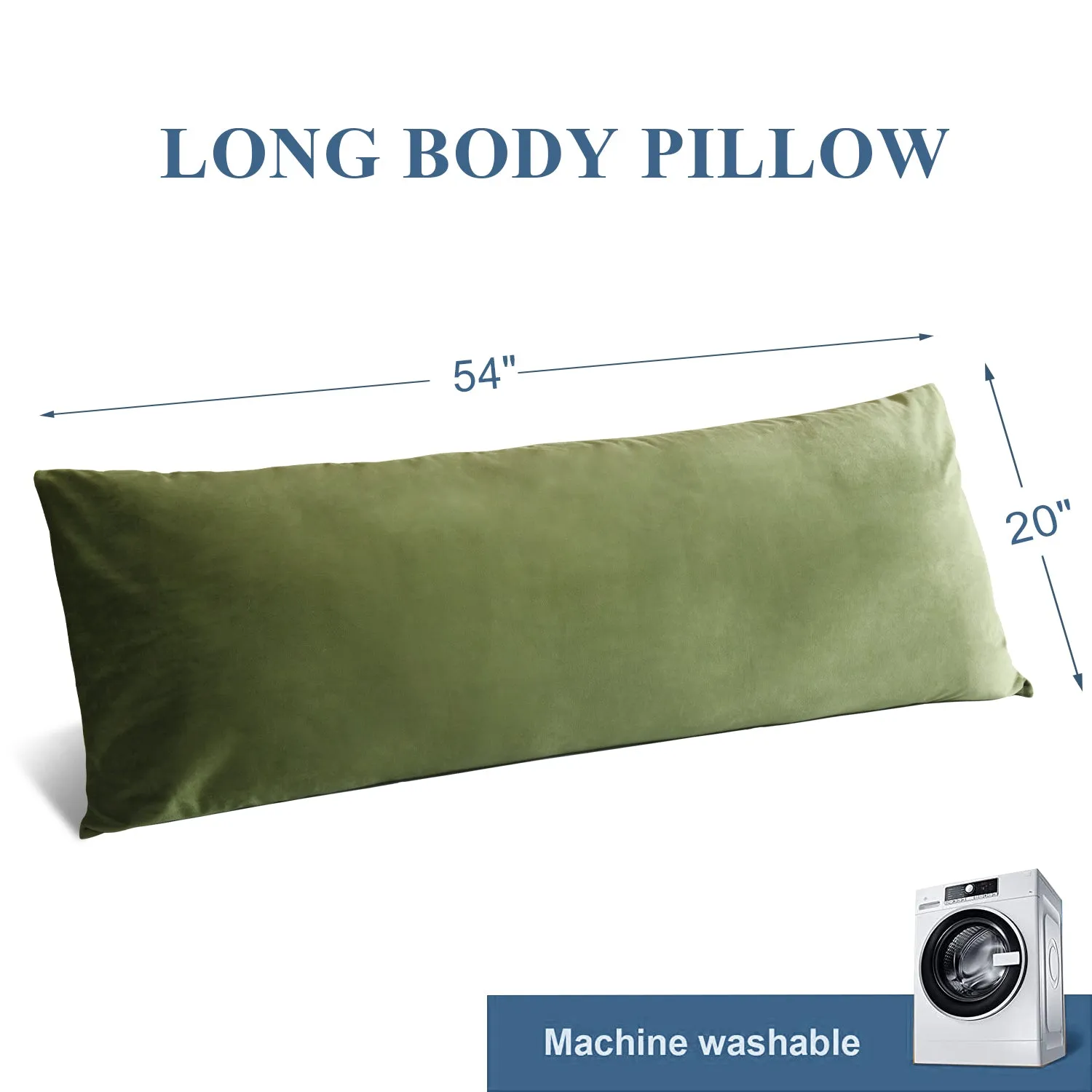 HIG Supportive Full Body Pillow for Sleeping, Decorative Large Body Pillow Insert with Removable Velvet Cover, Cuddly Long Bed Pillow for Adults Pregnant Women Side Sleeper, 20" x 54"