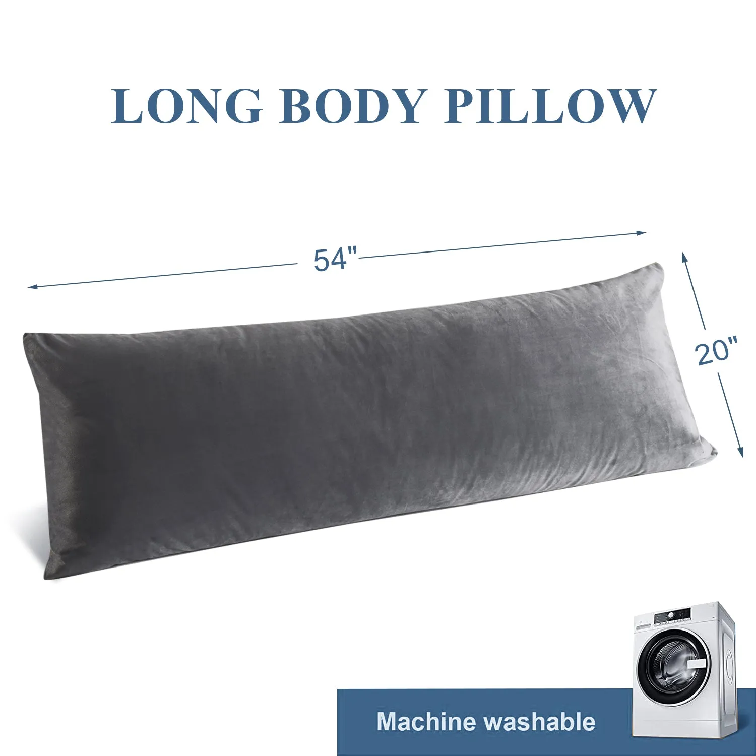 HIG Supportive Full Body Pillow for Sleeping, Decorative Large Body Pillow Insert with Removable Velvet Cover, Cuddly Long Bed Pillow for Adults Pregnant Women Side Sleeper, 20" x 54"