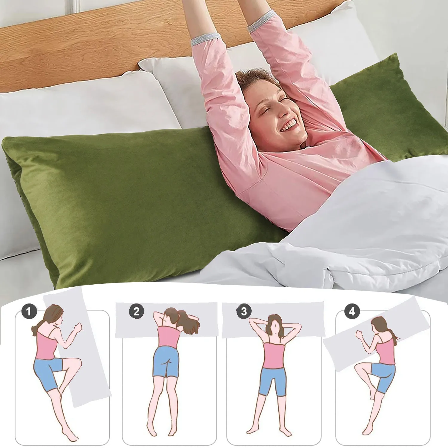 HIG Supportive Full Body Pillow for Sleeping, Decorative Large Body Pillow Insert with Removable Velvet Cover, Cuddly Long Bed Pillow for Adults Pregnant Women Side Sleeper, 20" x 54"