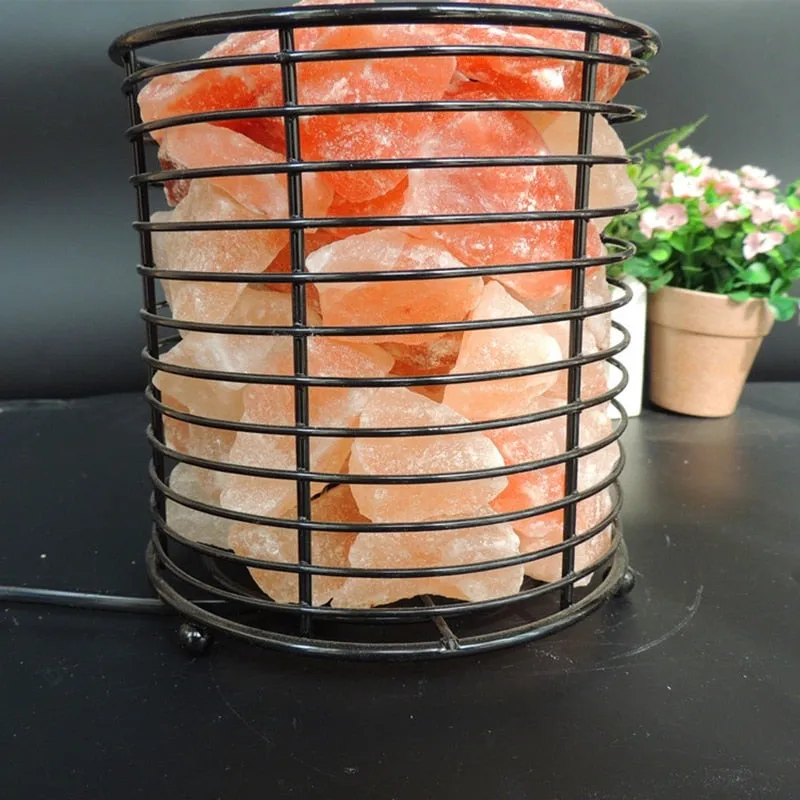 Himalayan Salt Night Light Lamp With Steel Round Basket Je-37