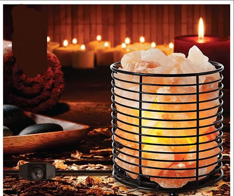 Himalayan Salt Night Light Lamp With Steel Round Basket Je-37
