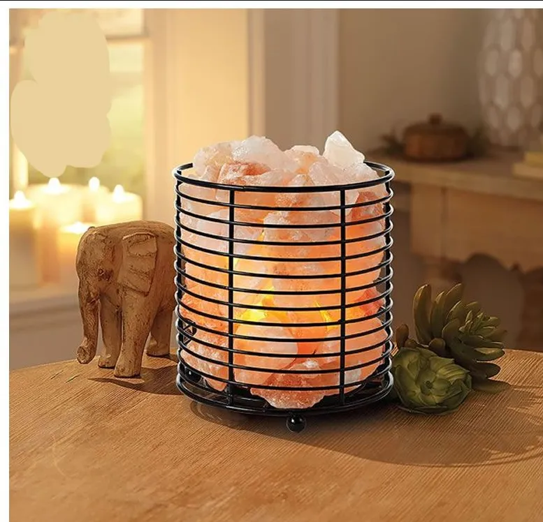 Himalayan Salt Night Light Lamp With Steel Round Basket Je-37