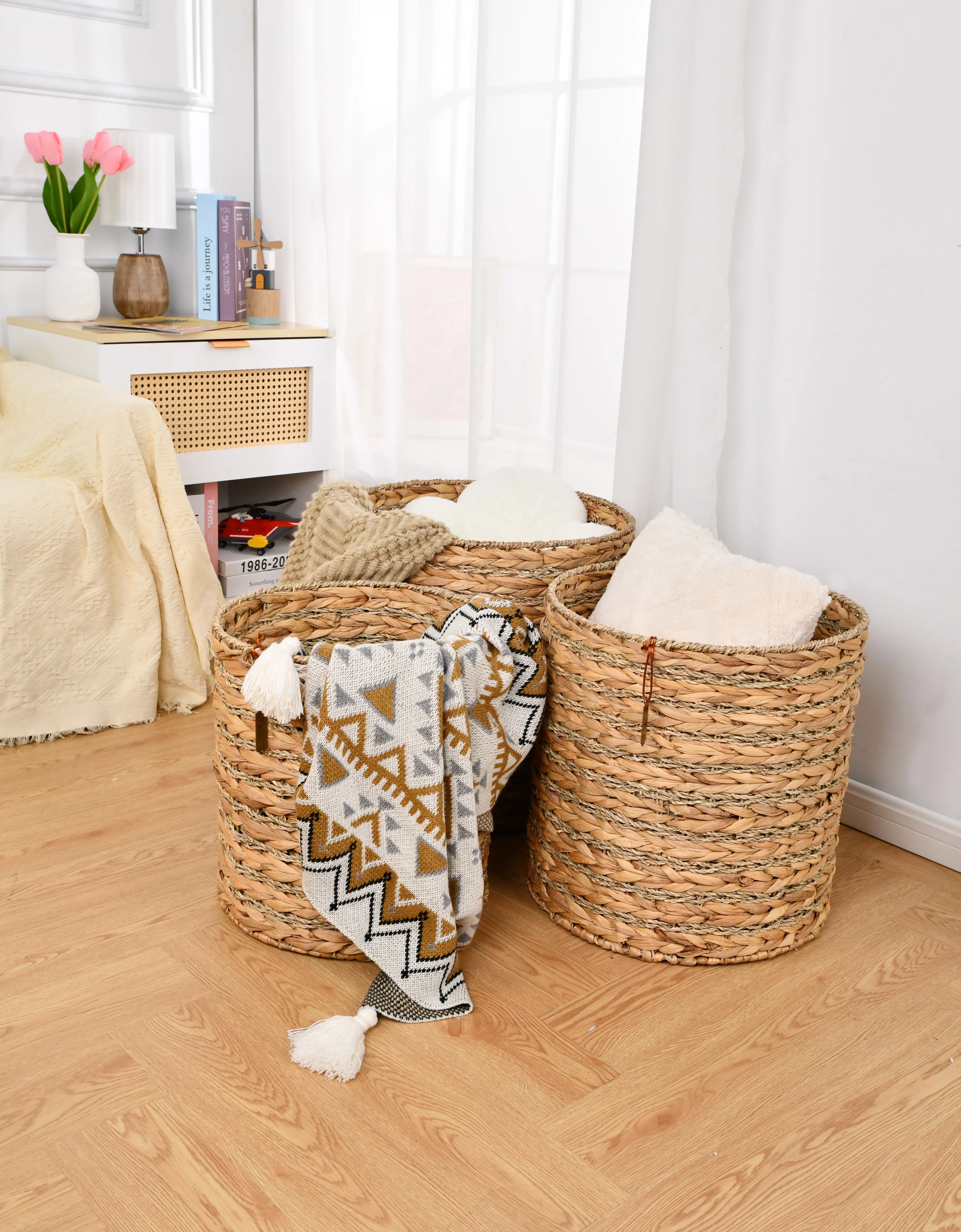 JoJo Fletcher Set of 3 Circular Shape Hyacinth Baskets