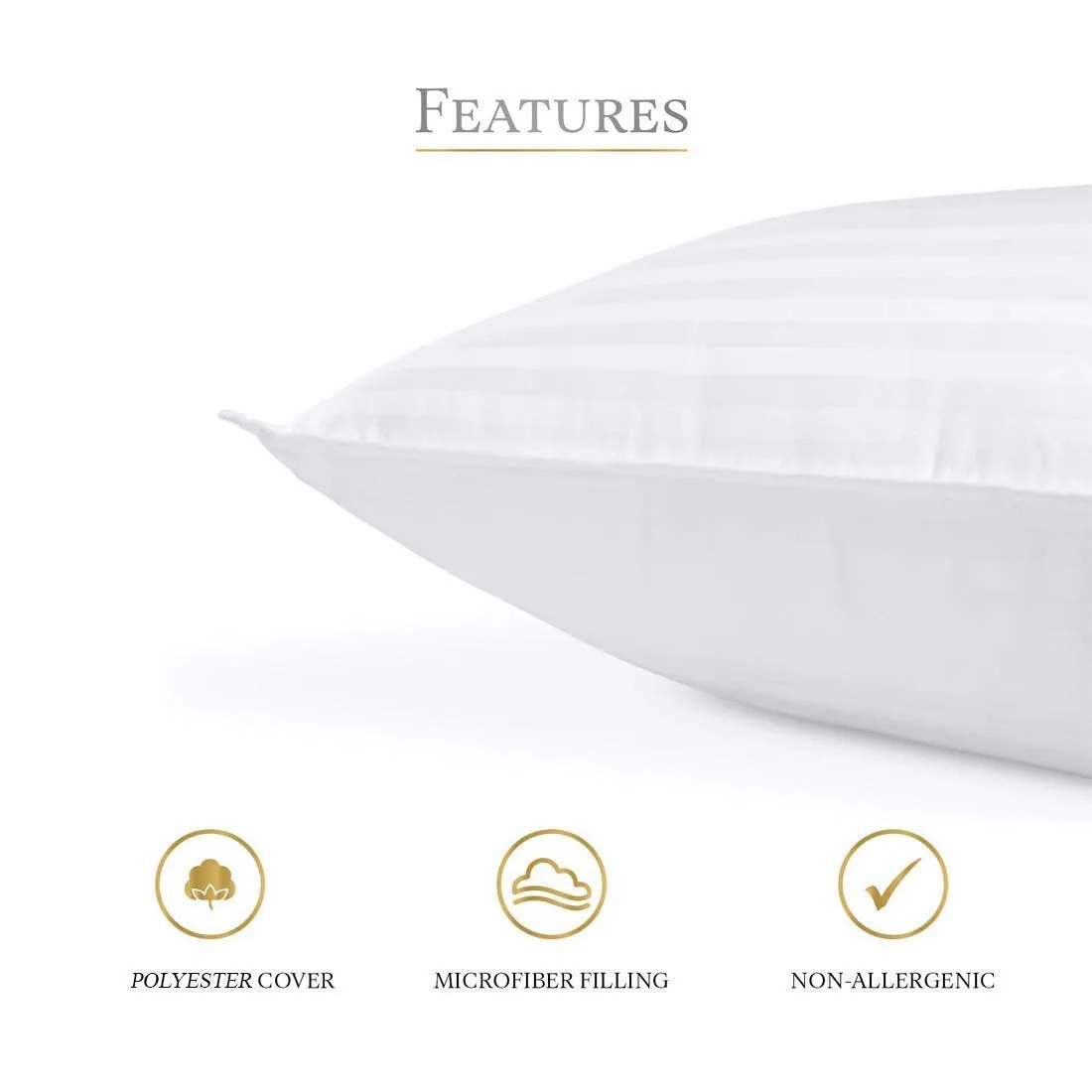 JY Reliance Microfiber Feeling Satin Stripe Fabric Bed Pillow For Sleeping Set Of 2 (16''X26''),white