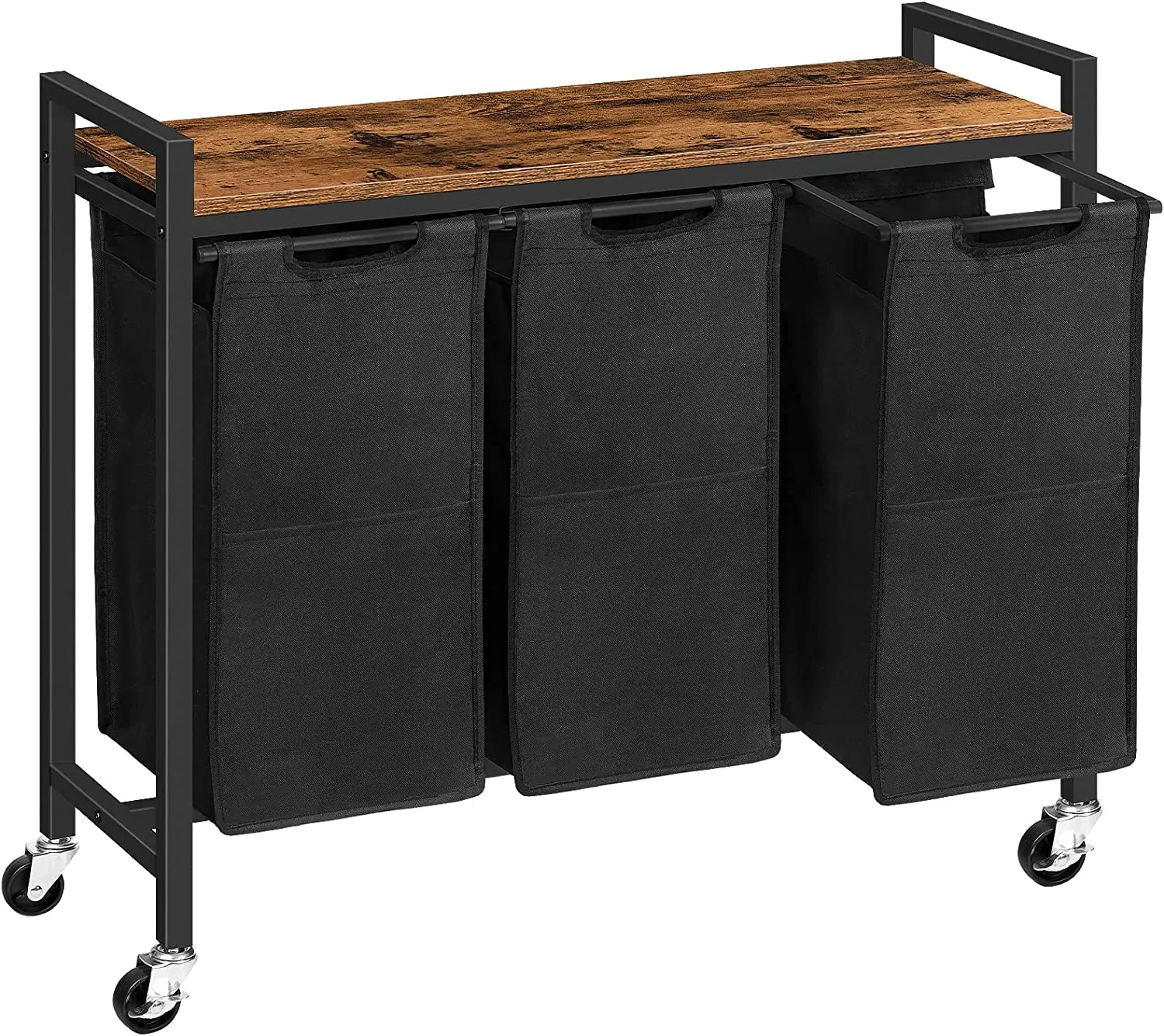 Laundry Hamper Cart, 3-Compartment Laundry Basket, Rolling Laundry Sorter Organizer with Top Shelf
