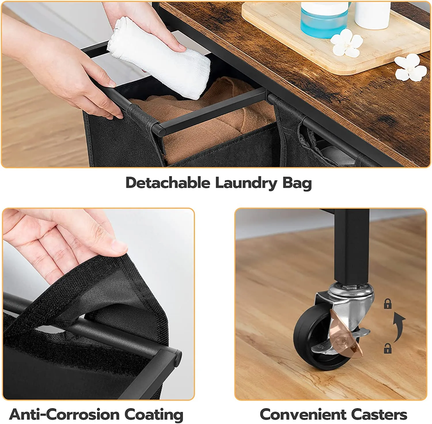 Laundry Hamper Cart, 3-Compartment Laundry Basket, Rolling Laundry Sorter Organizer with Top Shelf