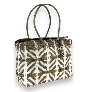 Maria Victoria | Nautical GW Basket | Upcycled, Handwoven, White&Gold Basket