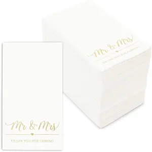 Mr and Mrs Wedding Dinner Napkins (4 x 8 Inches, 100 Pack)