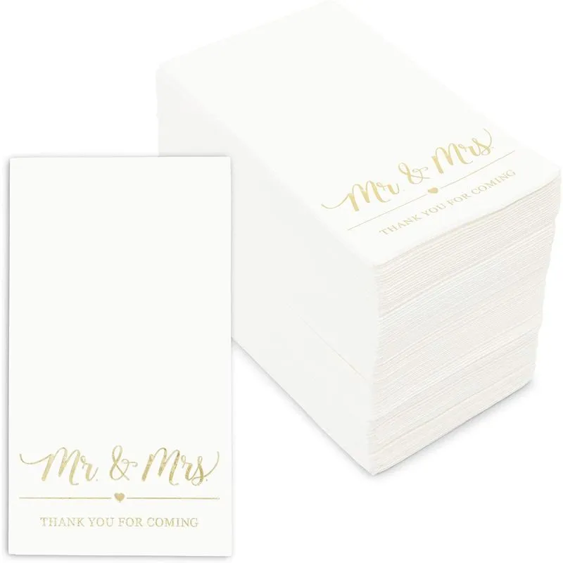 Mr and Mrs Wedding Dinner Napkins (4 x 8 Inches, 100 Pack)
