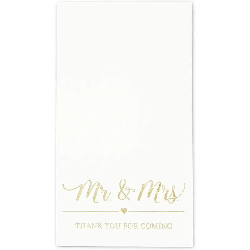 Mr and Mrs Wedding Dinner Napkins (4 x 8 Inches, 100 Pack)