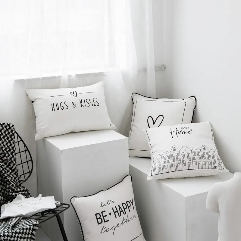 Nordic Monochrome Inspirational Quote Cotton Throw Pillows