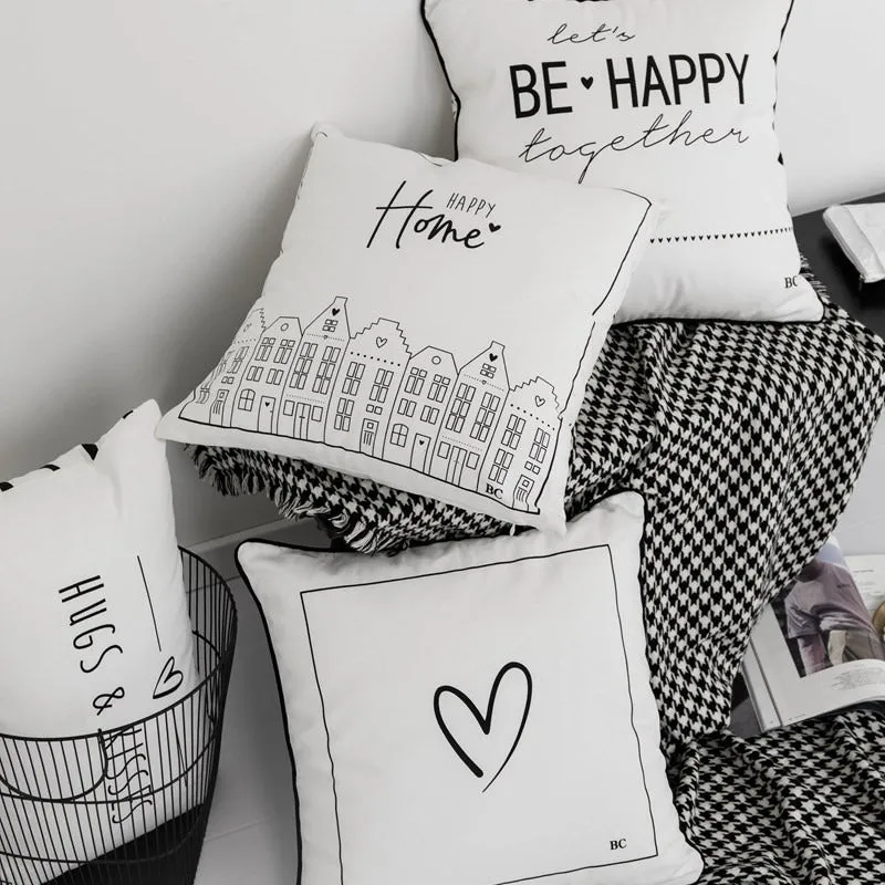 Nordic Monochrome Inspirational Quote Cotton Throw Pillows