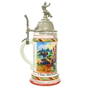 Original Imperial German Pre-WWI Royal Baden 1st Life Guard Grenadier Regiment 109 Beer Stein with Hinged Lid - Dated 1904-1906