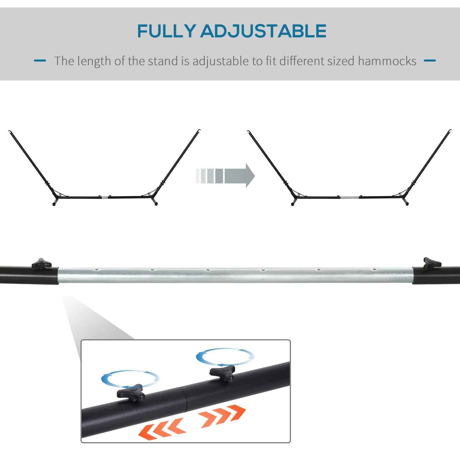 Outsunny 3.1Ð3.8m Adjustable Universal Hammock Stand Metal Frame Garden Camping Picnic Outdoor Patio Replacement Ð Stand Only