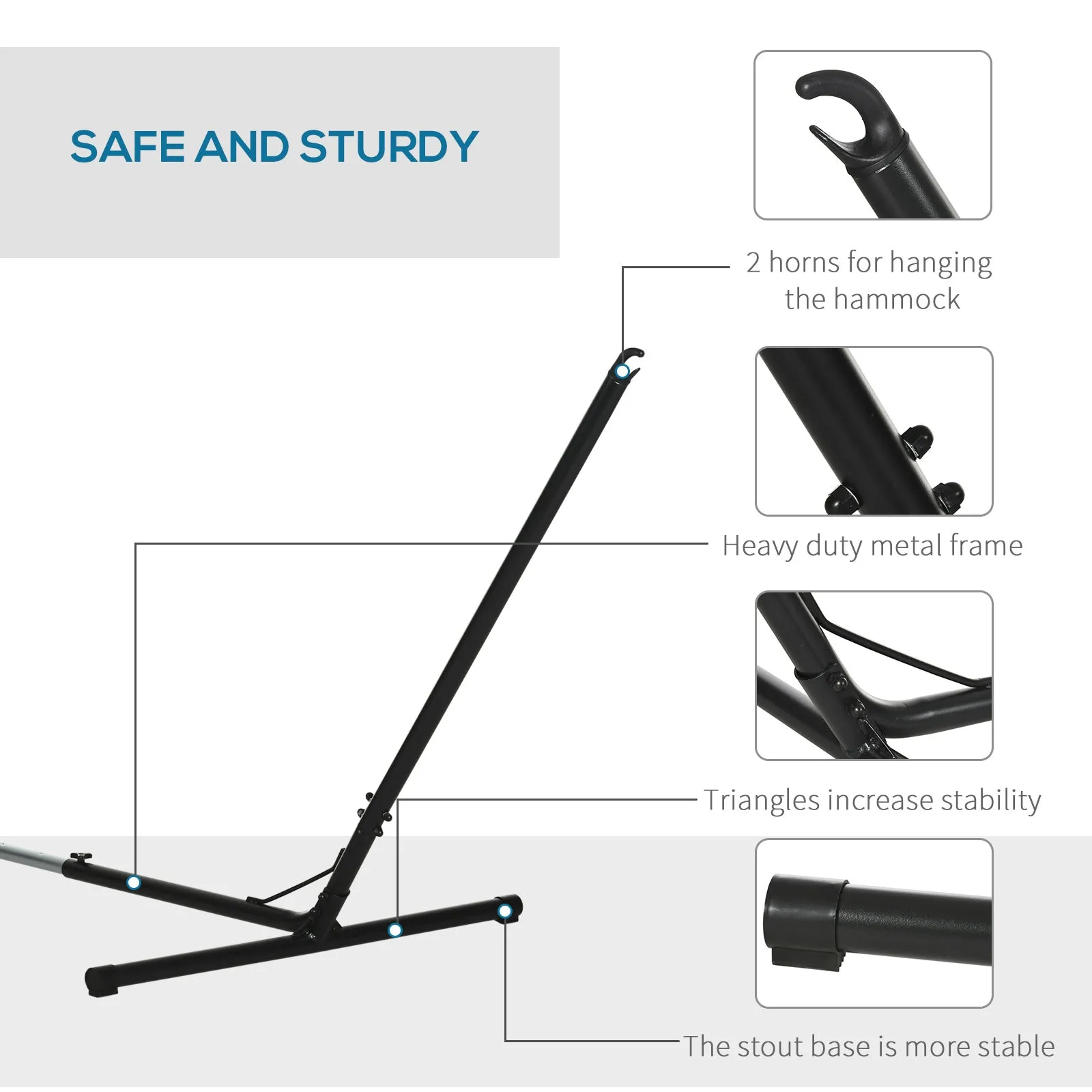 Outsunny 3.1√¢‚Ç¨‚Äú3.8m Adjustable Universal Hammock Stand Metal Frame Garden Camping Picnic Outdoor Patio Replacement √¢‚Ç¨‚Äú Stand Only