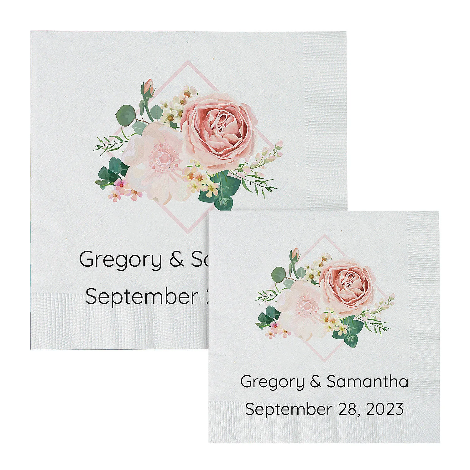 Personalized Blush Luncheon Floral Napkins