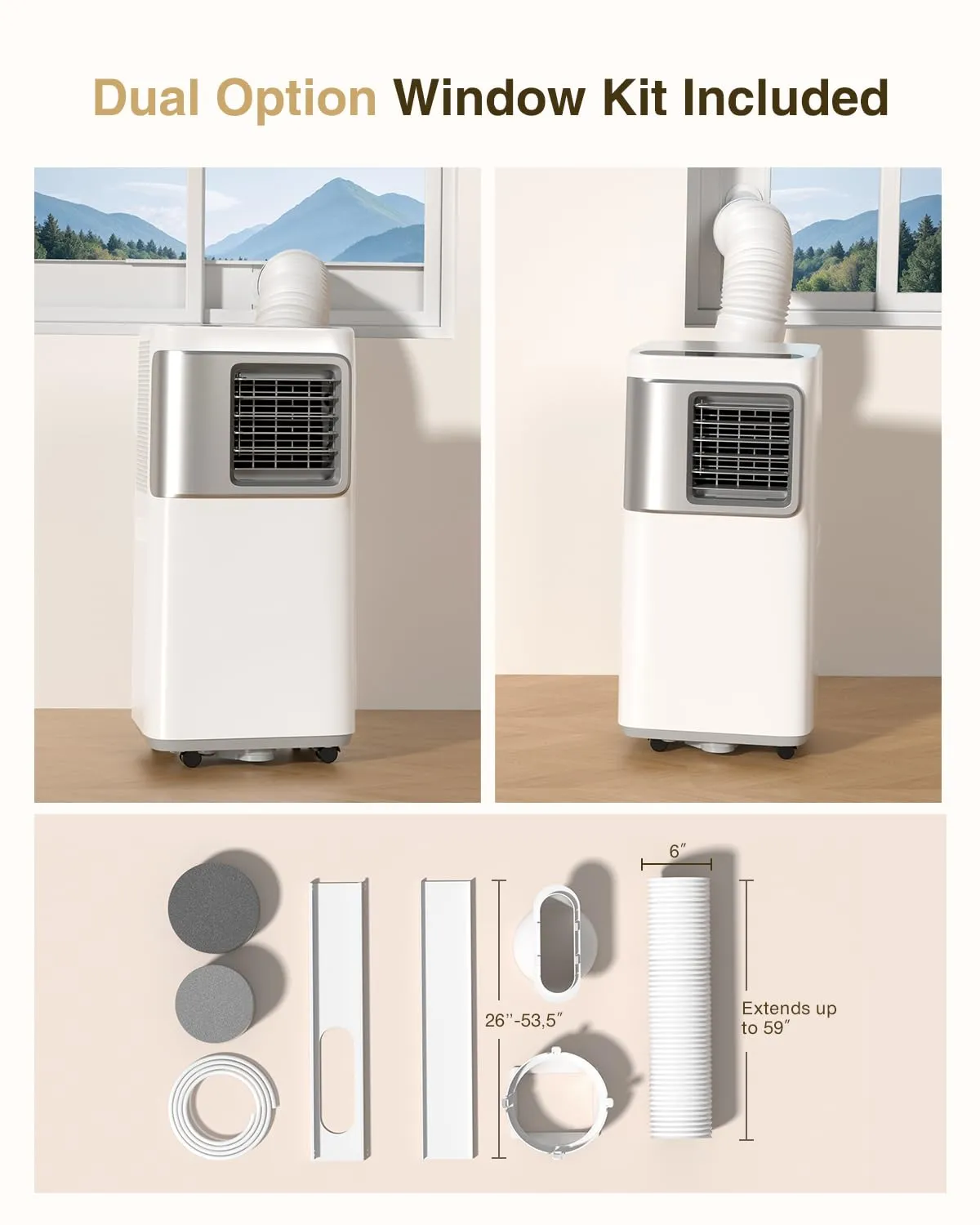 Portable-Air-Conditioners-16,000-Btu - AC Unit 5 in 1 Wifi Smart Air Conditioner with APP, Fan & Dehumidifier, Remote, 24H, Window Kits Included Drainage-free Cooling for Large Room Indoor