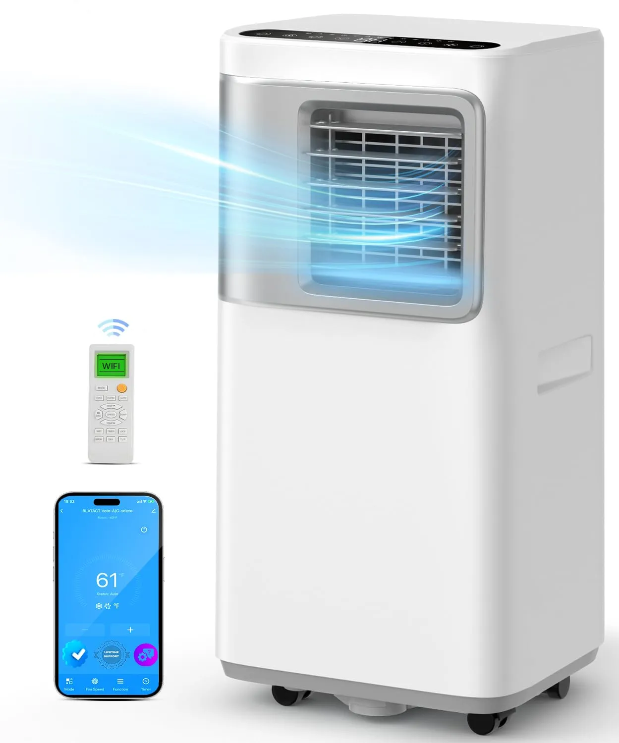 Portable-Air-Conditioners-16,000-Btu - AC Unit 5 in 1 Wifi Smart Air Conditioner with APP, Fan & Dehumidifier, Remote, 24H, Window Kits Included Drainage-free Cooling for Large Room Indoor