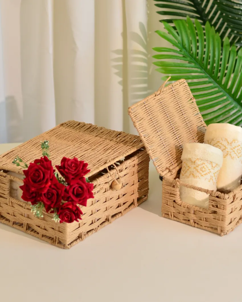Raffia Storage Woven Boxes With Lid | Set Of 2